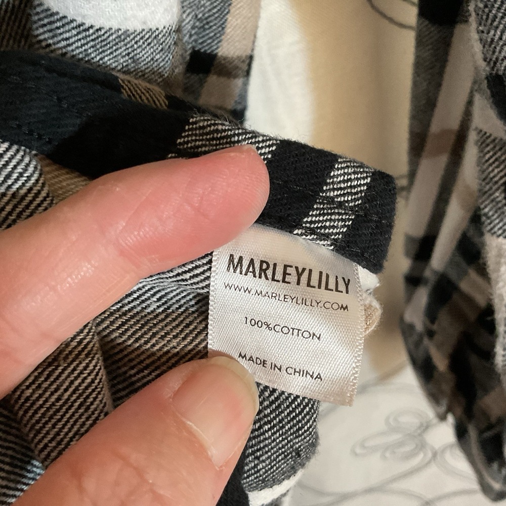Marleylilly Shirt Women Blk/Brn/Wht Plaid Flannel Long Sleeve Western Medium - Picture 7 of 8